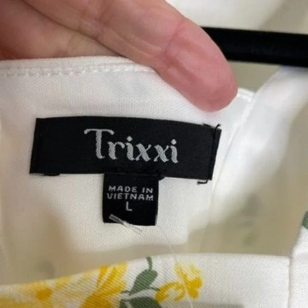 Trixxi Floral Mini Dress Womens Large White Yellow Tie Shoulder Square Neck NEW